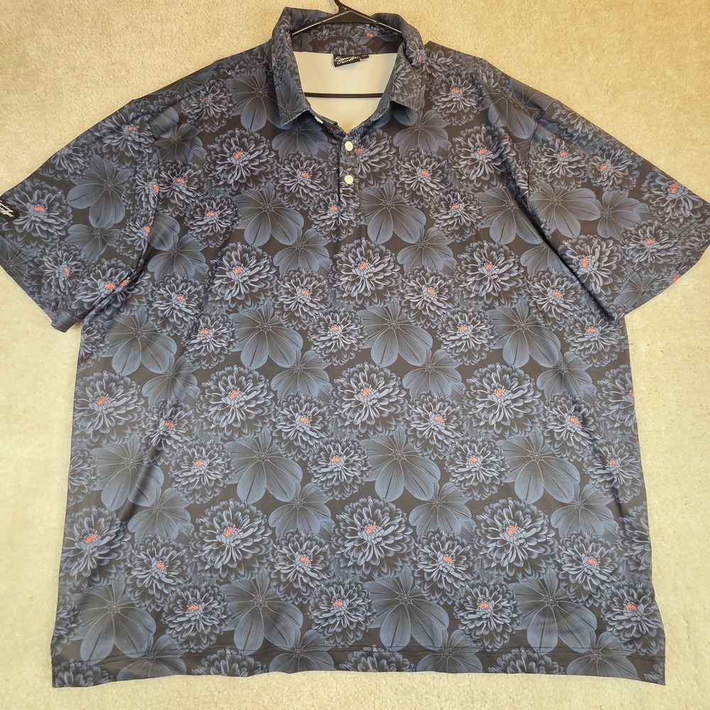 Sunday Swagger Mens 4XL Black Floral Dahlia Performance Golf Polo Shirt